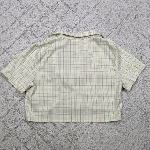Aritzia Sunday Best Shirt Women's M Green Plaid Tuesday Crop Button Notch Collar - Picture 8 of 8